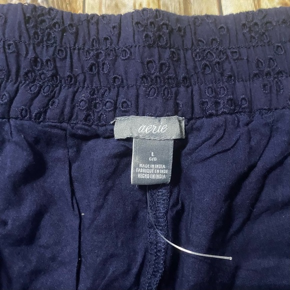 Aerie Blue Lace Floral Laser Cut Lined Cotton Pull On Shorts - Picture 4 of 5